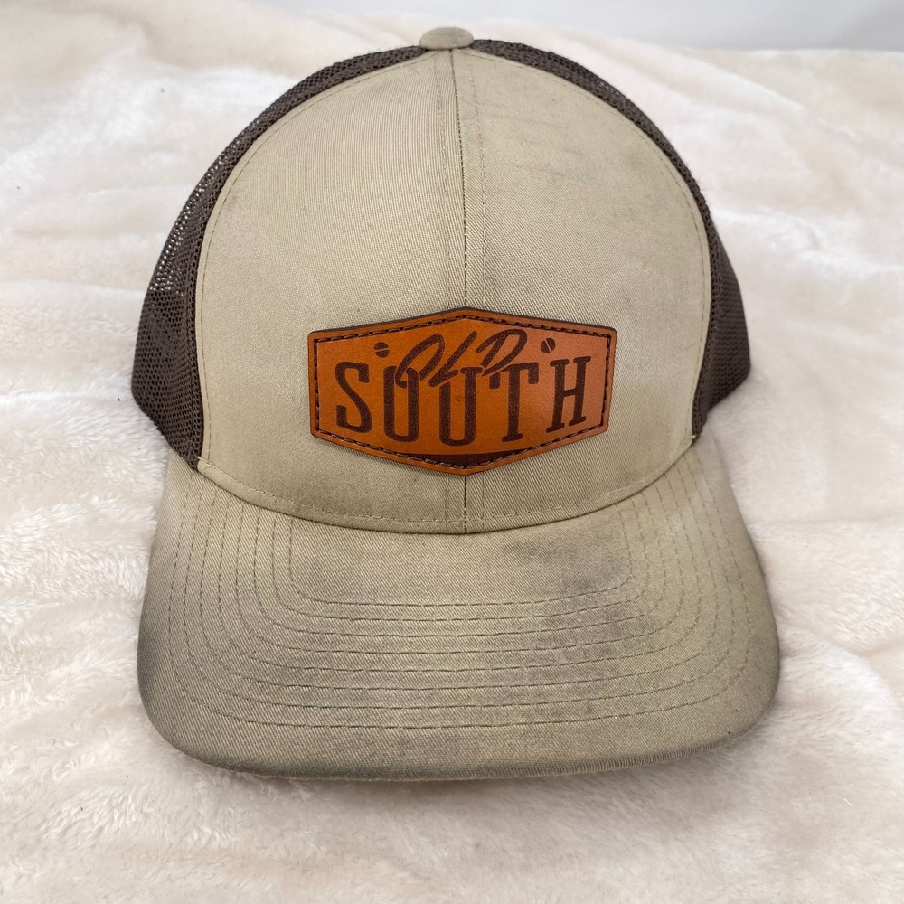 Old South Patch Snapback Mesh Back Trucker Hat Mens Cap Tan Brown Pacific 104C